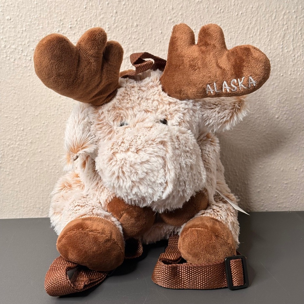 JC Marketing Moose Plush Backpack Kids OS Tan Brown NEW Alaska Souvenir Animal